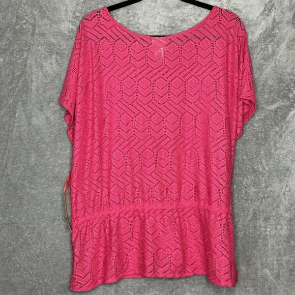 Ruby Rd XL Shirt Top Fuchsia Pink Short Sleeve Scoop Neck Sheer Knit Peplum - Picture 5 of 7